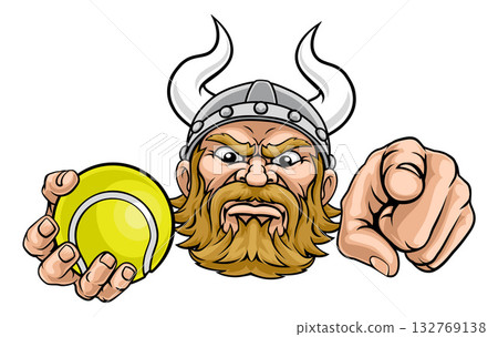 Viking Tennis Ball Sports Team Mascot Man Viking Tennis Ball Sports Team Mascot Man 132769138