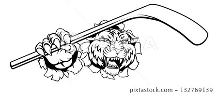 Tiger Ice Hockey Team Sports Cartoon Mascot 132769139