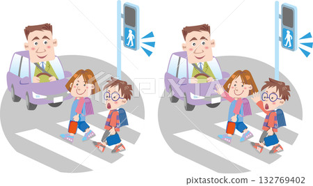 交通安全<行人穿越道、兒童與汽車（商人）> 132769402