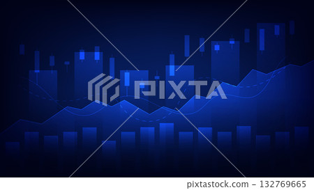 financial market data graphic. candlesticks with bar chart on blue background 132769665