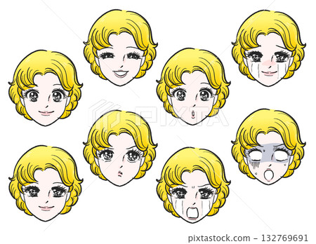 Girl manga style face set 132769691