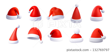 Collection of 3d Christmas santa hat Collection of 3d Christmas santa hat 132769797