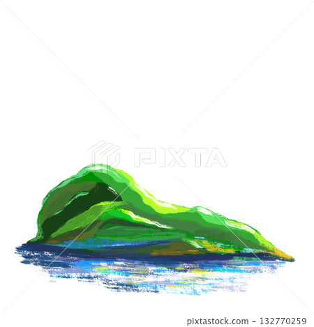 Cartoon beach mountain at the sea isolated illustration Cartoon beach mountain at the sea isolated illustration 132770259