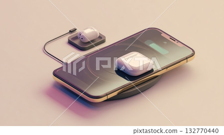 智慧型手機和耳機的無線充電示意圖 智慧型手機和耳機的無線充電示意圖 132770440