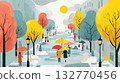 Cityscape illustration of people holding colorful umbrellas on a rainy day Cityscape illustration of people holding colorful umbrellas on a rainy day 132770456