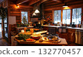 A warm kitchen in a wooden lodge bathed in the morning winter sun A warm kitchen in a wooden lodge bathed in the morning winter sun 132770457