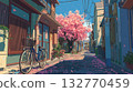 Spring scenery of Japanese alleys with cherry blossom petals falling and bicycles Spring scenery of Japanese alleys with cherry blossom petals falling and bicycles 132770459