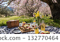 A spring picnic scene where people enjoy lunch under the cherry blossom trees A spring picnic scene where people enjoy lunch under the cherry blossom trees 132770464