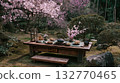 Beautiful spring scenery of a Japanese tea ceremony held in a cherry blossom garden Beautiful spring scenery of a Japanese tea ceremony held in a cherry blossom garden 132770465