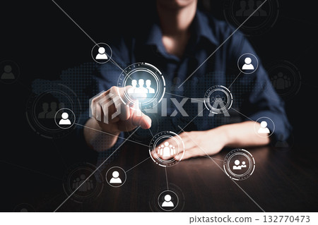 CRM concept integrates digital customer management, global network interface, offering ideal customer relationship strategies, marketing automation, sales solutions to enhance business performance. 132770473