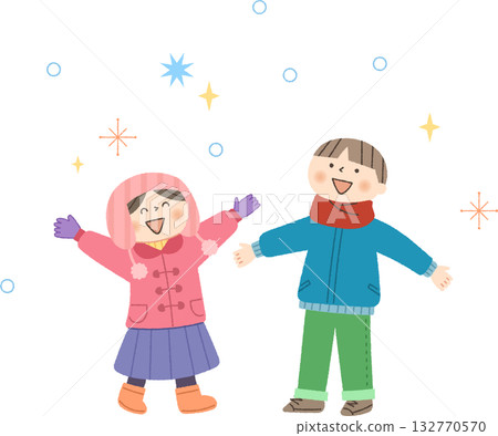 Children happy when it snows 132770570