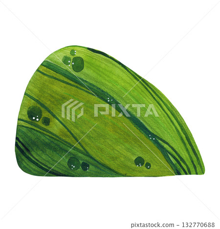 A stylized, cartoonish green hill. Hand-drawn watercolor illustration. Suitable for scrapbooking, cards, and children's construction kits. Travel, adventure, nature 132770688