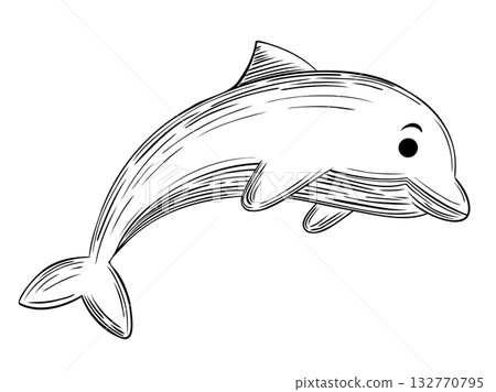 Cute Dolphin Hand Etched Sketch Cute Dolphin Hand Etched Sketch 132770795
