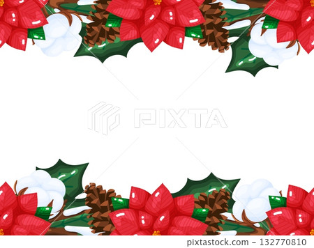 Poinsettia Cotton and Holly Christmas Border Poinsettia Cotton and Holly Christmas Border 132770810
