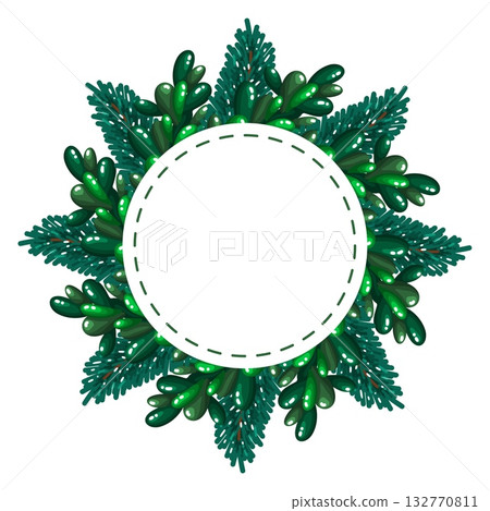 Glossy Pine Wreath Circle Label Frame 132770811