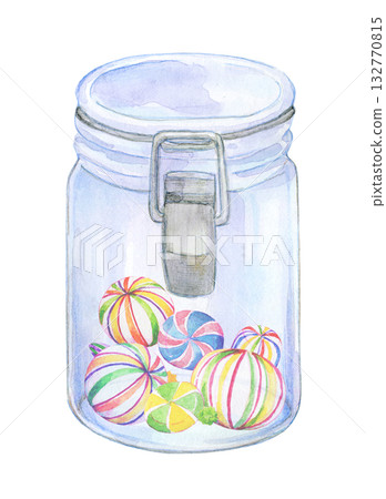 水彩插畫,手繪插畫,玻璃罐裡的糖果 水彩插畫,手繪插畫,玻璃罐裡的糖果 132770815