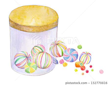 水彩插畫,手繪插畫,玻璃罐裡的糖果 水彩插畫,手繪插畫,玻璃罐裡的糖果 132770816