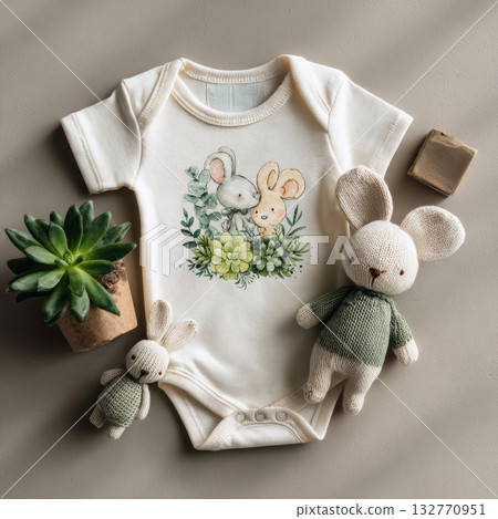 Baby bodysuit animal print soft fabric neutral color succulent plant plush toy cute nursery gift cozy 132770951