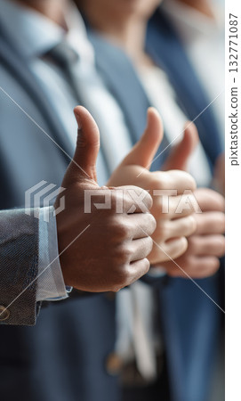 Thumbs up business teamwork success approval agreement collaboration motivation professional positive 132771087