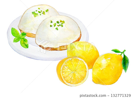 水彩插畫,手繪插畫,檸檬蛋糕 水彩插畫,手繪插畫,檸檬蛋糕 132771329