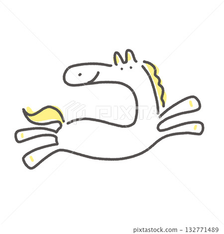 A cute white horse running with a smile and energy 2026 New Year's material 132771489