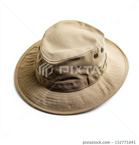 Practical tan bucket hat designed for outdoor activities and sun protection during summer adventures Practical tan bucket hat designed for outdoor activities and sun protection during summer adventures 132771841