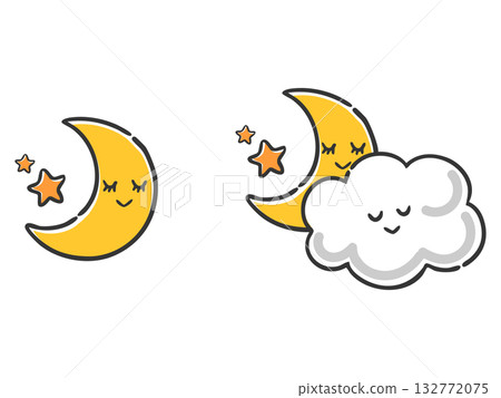 Cute cloud and moon (with face) vector Cute cloud and moon (with face) vector 132772075