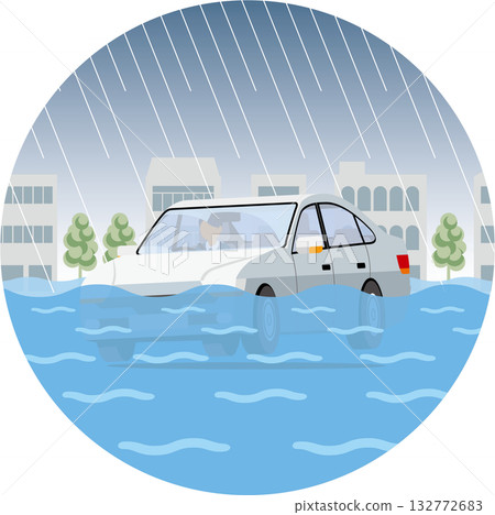 被淹沒的汽車_圓圈 132772683