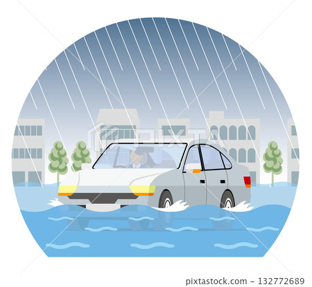Cars driving on flooded roads_dome type Cars driving on flooded roads_dome type 132772689