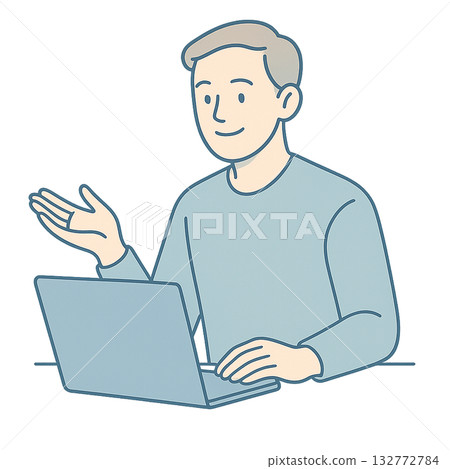 一個商務場景,一名男子正在用筆記型電腦講解某些內容。畫面中,一名男子正在電腦前進行示範。 一個商務場景,一名男子正在用筆記型電腦講解某些內容。畫面中,一名男子正在電腦前進行示範。 132772784