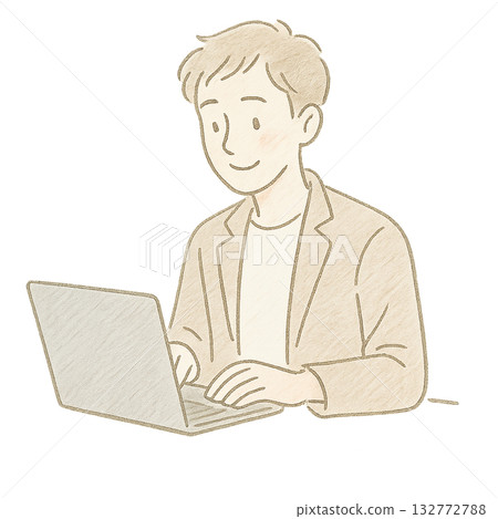 一個商務場景，一名男子正在用筆記型電腦講解某些內容。畫面中，一名男子正在電腦前進行示範。 132772788