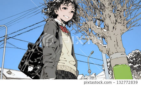 下雪天,一名高中女生去上學 下雪天,一名高中女生去上學 132772839