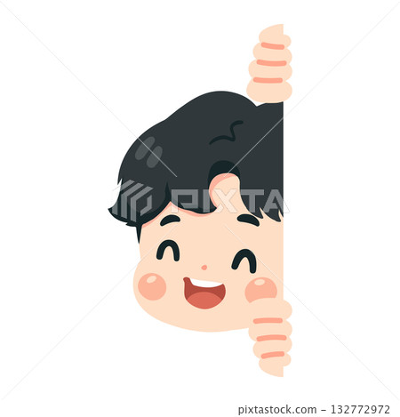 Cartoon Boy Peeking Around Corner Illustration 132772972