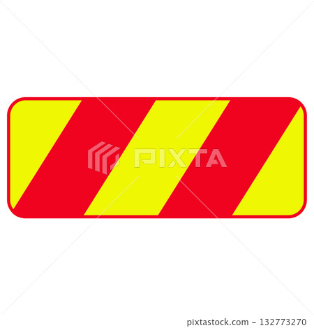 Emergency sticker, red warning road sign with diagonal yellow hazard stripes, bold stripes for 132773270