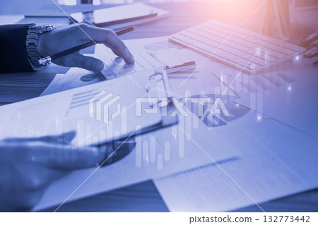 Stock market or forex trading graph and candlestick chart suitable for financial investment concept. Economy trends background for business idea and all art work design. Abstract finance background. 132773442