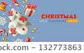 Winter holiday sale banner concept snowy 3D Christmas tree decorated with percentage sign 132773863