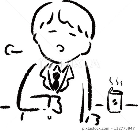 Illustration of a businessman taking a break and drinking coffee Illustration of a businessman taking a break and drinking coffee 132773947