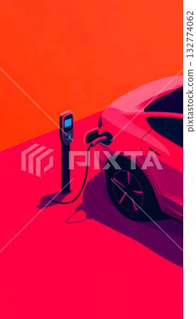 Electric car charging at a vibrant charging station. Electric car charging at a vibrant charging station. 132774062