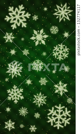 Vertical size, beautifully shining snowflake illustration wallpaper (green background) 132774117