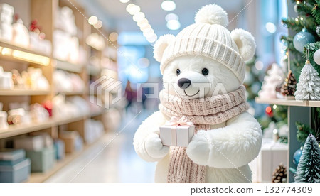 Polar bear choosing a Christmas present Polar bear choosing a Christmas present 132774309