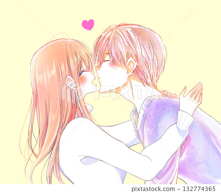 Man about to kiss and smiling woman in winter 132774365