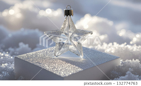 Ethereal glass star ornament on a minimalist pedestal 132774763