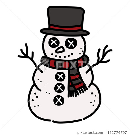 Cute Gothic Snowman Illustration Kawaii Spooky Christmas Character with Red and Black Scarf Winter Holiday Doodle for Coloring Pages Stickers and Craft Projects Cute Gothic Snowman Illustration Kawaii Spooky Christmas Character with Red and Black Scarf Winter Holiday Doodle for Coloring Pages Stickers and Craft Projects 132774797