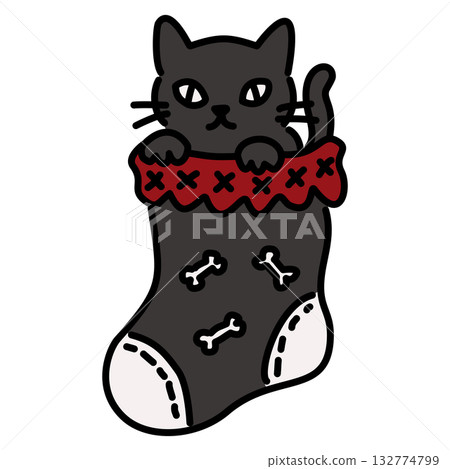 Cute Gothic Cat in Christmas Stocking Illustration Kawaii Spooky Holiday Character Red and Black Cozy Doodle for Coloring Pages Stickers and Craft Projects Cute Gothic Cat in Christmas Stocking Illustration Kawaii Spooky Holiday Character Red and Black Cozy Doodle for Coloring Pages Stickers and Craft Projects 132774799