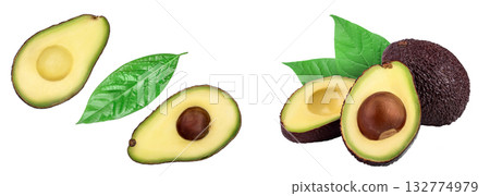 half avocado isolated on white background close-up. Top view 132774979