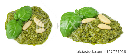 Pesto sauce isolated on white background. Top view. Flat lay 132775028