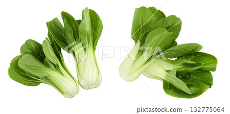 Fresh pak choi cabbage isolated on white background. Top view. Flat lay Fresh pak choi cabbage isolated on white background. Top view. Flat lay 132775064