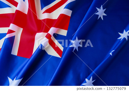 Flag of Australia background. Copy space. Mock up advertisement template. Tourism travel voucher with Australia national symbol 132775079