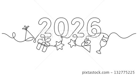 2026 new year celebration banner one line drawing continuous 2026 new year celebration banner one line drawing continuous 132775225