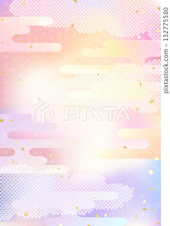 A Japanese-style background illustration combining sky gradation and traditional Japanese patterns A Japanese-style background illustration combining sky gradation and traditional Japanese patterns 132775580